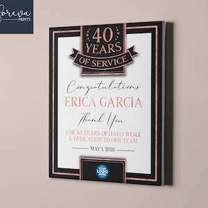 40 Year Work Anniversary - Custom Employee Recognition Gift idea - 40th Work Anniversary or Retirement - Custom Colours, Text, Company Logo