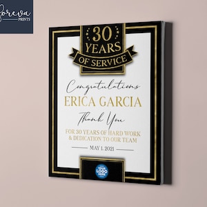 30th Work Anniversary Print, Work Gift Idea, Employee Anniversary Gift, 30 Years of Service, Colleague Work Plaque, Retirement Gift