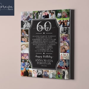 60. Geburtstag individuelle Leinwand - Fotocollage Poster für Männer und Frauen - Personalisiertes 60. Geburtstag Geschenk - Einzigartige Geschenkidee 60. Geburtstag