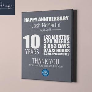 10 Jahre Arbeitsjubiläum Druck, 10 Jahre Mitarbeiter Jubiläum Geschenkidee, Danke Geschenk, Dienstjahre, Ruhestandsgeschenk, Arbeitsplakette