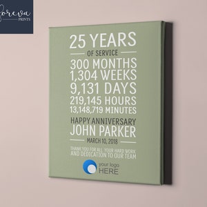 25 Year Work Anniversary Print, 25 Years of Service, customizable, thank you gift, years of service, employee recognition, appreciation gift