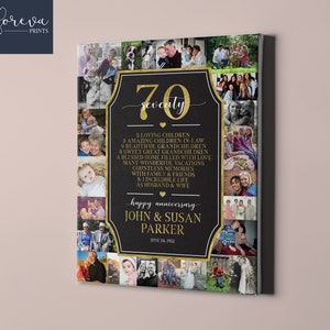 Lienzo personalizado para el 70.° aniversario de bodas: collage de fotos para regalar por el 70.° aniversario: idea de regalo para el aniversario de los abuelos, para padres o cónyuges