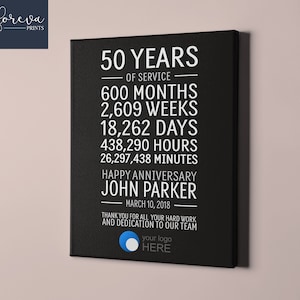 50 Year Work Anniversary Print, Employee Gift, Years of Service Recognition, Retirement Gift, Employee Anniversary, Work Employee Awards