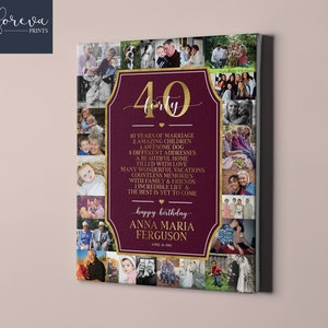 Personalized 40th Birthday Canvas Poster - Photo Collage Wall Art Gift