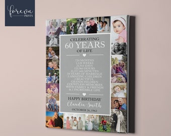 60th Birthday Custom Canvas - Photo Collage Poster for Men and Women - Personalized 60th Birthday Gift - Unique 60th Birthday Gift Idea