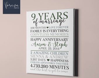 9th Wedding Anniversary Gift Idea - 9th Anniversary Gift for Him - 9 Years Married Anniversary Sign - 9 Years Gift for Husband or Wife