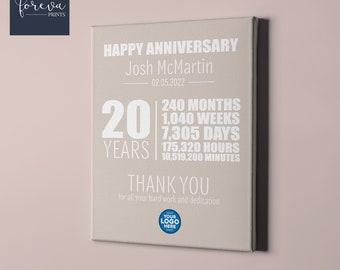 20 Jahre Arbeit Jubiläum Print, 20th Mitarbeiter Jubiläum Geschenkidee, Dankeschön Geschenk, Dienstjahre, Ruhestand Geschenk, Work Plaque