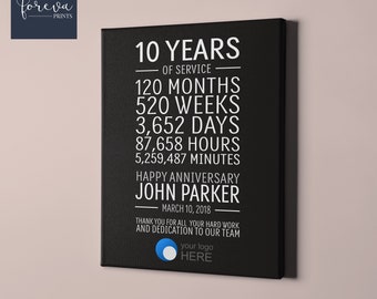 10 Year Work Anniversary Print, Employee Gift, 10 Years of Service Recognition, Retirement Gift, Employee Anniversary, Work Employee Awards