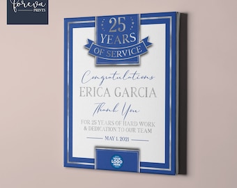 25º aniversário de trabalho - Ideia de presente personalizado de reconhecimento de funcionário - 25º aniversário de trabalho ou aposentadoria - Cores, texto e logotipo da empresa personalizados