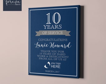10 Year Work Anniversary - Custom Employee Recognition Gift idea - 10th Work Anniversary or Retirement - Custom Colours, Text, Company Logo