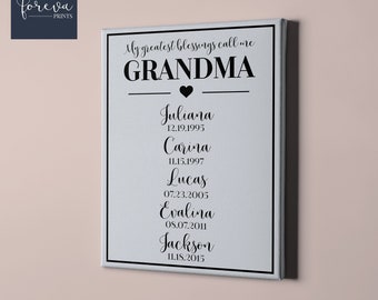 Letrero personalizado con el nombre de tus nietos para la abuela - Idea de regalo para la abuela - Regalo personalizado para la abuela en Navidad - Grandes bendiciones, llámame