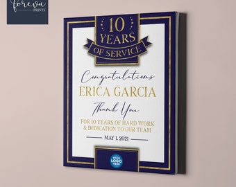 10th Work Anniversary Print, Work Gift Idea, Employee Anniversary Gift, 10 Years of Service, Colleague Work Plaque, Retirement Gift