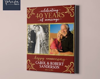 Lienzo fotográfico del 40.º aniversario de bodas: ayer y hoy. Idea de regalo para el 40.º aniversario. Letrero personalizado. Regalo de aniversario para padres o cónyuge.