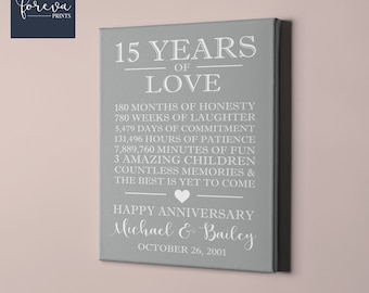 Custom 15th Wedding Anniversary Canvas - Wedding Anniversary Gift Idea for Spouse - 15th Anniversary Wall Art Sign - Unique Gift Idea