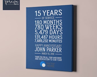 15 Year Work Anniversary Print, Employee Gift, 15 Years of Service Recognition, Retirement Gift, Employee Anniversary, Work Employee Awards