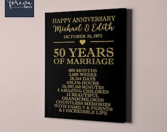 Custom 50th Wedding Anniversary Canvas - Wedding Anniversary Gift Idea for Parents - 50th Anniversary Wall Art Sign - Unique Gift Idea