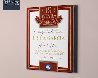 15 Year Work Anniversary - Custom Employee Recognition Gift idea - 15th Work Anniversary or Retirement - Custom Colours, Text, Company Logo