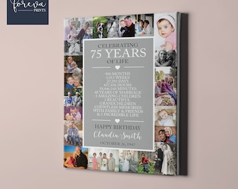 75th Birthday Custom Canvas - Photo Collage Poster for Men and Women - Personalized 75th Birthday Gift - Unique 75th Birthday Gift Idea