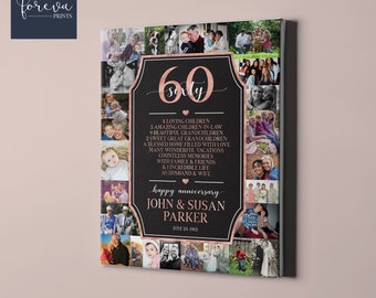 60e huwelijksverjaardag op maat canvas - 60e verjaardag cadeau fotocollage - grootouders verjaardag cadeau-idee voor ouders of echtgenoot