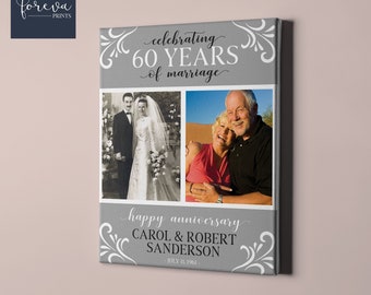Cadeau 60e verjaardag, 60e huwelijksverjaardag, foto toen en nu, jubileumcadeau voor ouders, 60-jarig jubileumcadeau voor stel