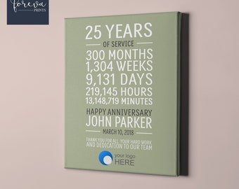 25 Year Work Anniversary Print, 25 Years of Service, customizable, thank you gift, years of service, employee recognition, appreciation gift