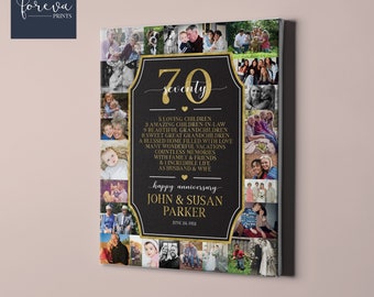Tela personalizzata per il 70° anniversario di matrimonio - Collage fotografico regalo per il 70° anniversario - Idea regalo per l'anniversario dei nonni per genitori o coniugi