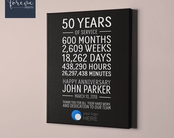 50 Year Work Anniversary Print, Employee Gift, Years of Service Recognition, Retirement Gift, Employee Anniversary, Work Employee Awards