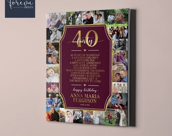 Personalized 40th Birthday Canvas Poster - Photo Collage Wall Art Gift
