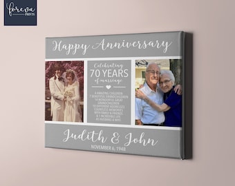 Regalo per il 70° anniversario, 70° anniversario di matrimonio, foto di ieri e di oggi, regalo di anniversario per i genitori, regalo di 70° anniversario per la coppia