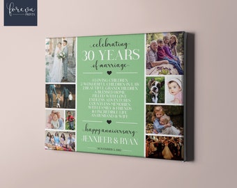 30th Wedding Anniversary Custom Photo Collage Canvas - 30th Anniversary Gift Idea for Parents - Personalised Anniversary Present