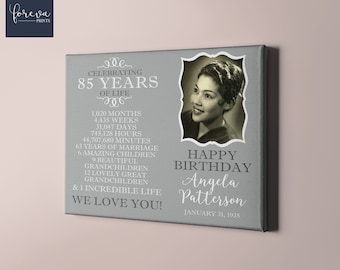 85th Birthday Custom Photo Canvas - 85th Birthday Gift Idea for Her or Him - Custom Birthday Party Photo Poster - Sentimental Gift
