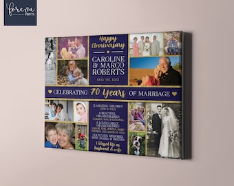 70° anniversario di matrimonio, regalo per il 70° anniversario, collage fotografico per i 70 anni, regalo di anniversario personalizzato, regalo di anniversario per i genitori