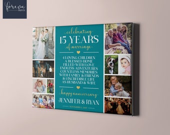 15th Wedding Anniversary Custom Photo Collage Canvas - 15th Anniversary Gift Idea for Couple - Personalised Anniversary Wife Present