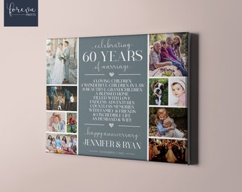 60e huwelijksverjaardag aangepaste fotocollage canvas - 60e verjaardag cadeau-idee voor ouders - gepersonaliseerd diamanten jubileumcadeau
