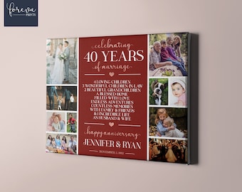 40th Wedding Anniversary Custom Photo Collage Canvas - 40th Anniversary Gift Idea for Parents - Personalised Ruby Anniversary Present