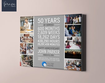 50th Work Anniversary Photo Collage, 50 Year Employee Anniversary Present, 50 Years of Service, Retirement Gift Idea, Coworker Work Plaque