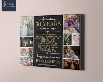 50th Wedding Anniversary Custom Photo Collage Canvas - 50th Anniversary Gift Idea for Parents - Personalised Golden Anniversary Present