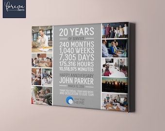 20th Work Anniversary Photo Collage, 20 Year Employee Anniversary Present, 20 Years of Service, Retirement Gift Idea, Coworker Work Plaque