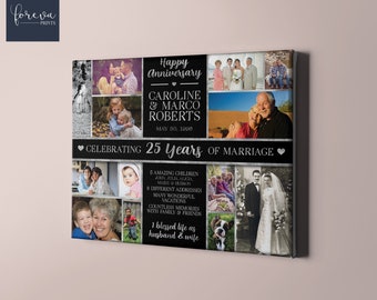 25.º aniversario de bodas, regalo de 25.º aniversario, 25 años, collage de fotos, regalo de aniversario personalizado, regalo de aniversario para padres