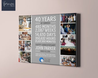 40th Work Anniversary Photo Collage, 40 Year Employee Anniversary Present, 40 Years of Service, Retirement Gift Idea, Colleague Gift Idea