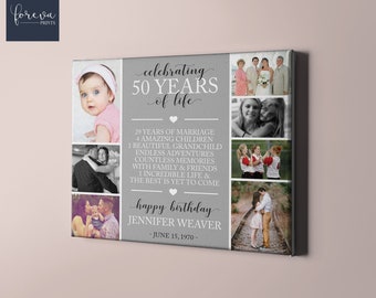 Foto collage su tela personalizzata per il 50° compleanno - Idea regalo per lui o per lei - Regalo personalizzato per il 50° compleanno - Idea regalo speciale per il 50° compleanno