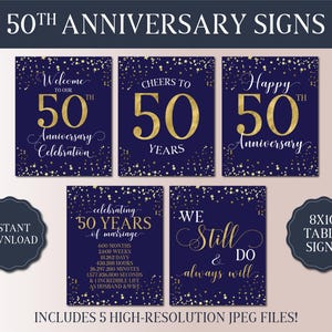 50. Hochzeitsjubiläum der Schilder Bundle - Verheiratet in 1975 - Goldene Jubiläumsparty - Tischschilder in Marine und Gold - Jubiläumsfeier Dekor
