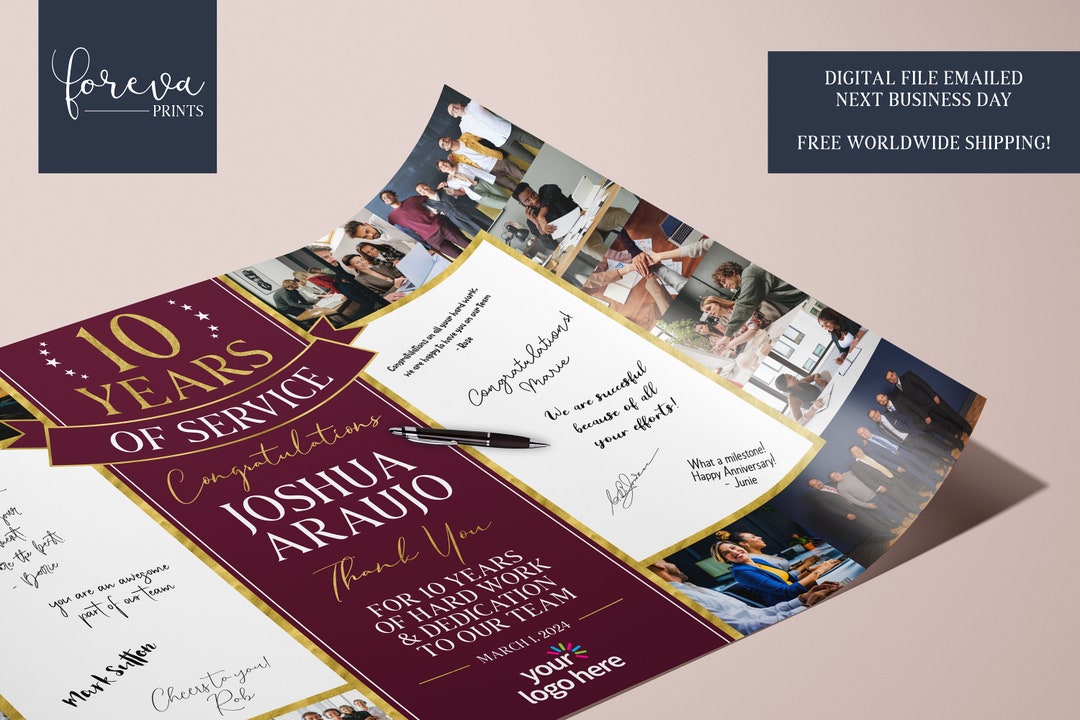 10 Year Work Anniversary Signature Photo Collage 10 Year Employee