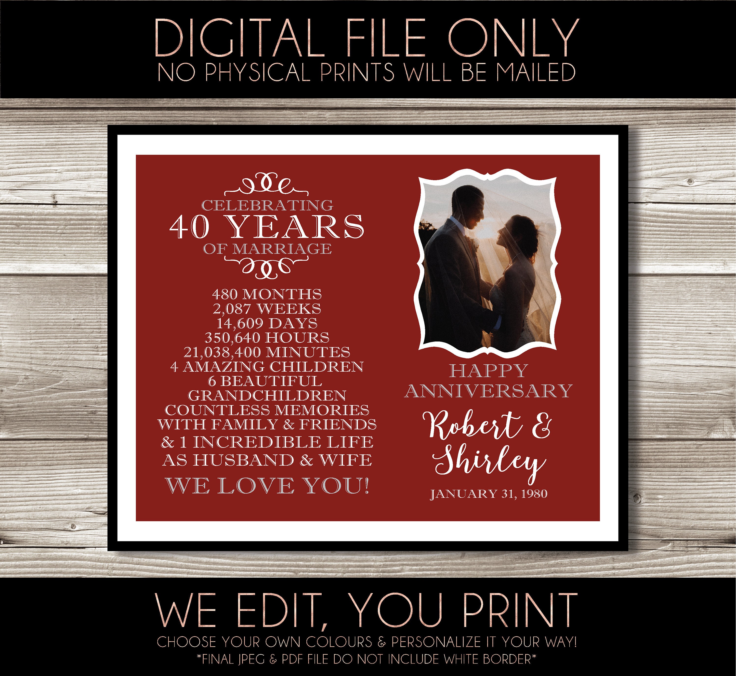 For Wife 40th Year Wedding Anniversary Gift 40 Year Anniversary
