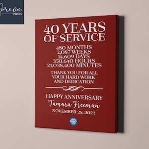 40 Year Work Anniversary Print, gift idea, customizable, thank you gift, years of service, retirement, employee recognition, appreciation
