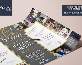 Colagem de fotos de assinatura de aniversário de 25 anos de trabalho - Presente de aniversário de 25 anos de trabalho para funcionários - Placa de prêmio de anos de serviço para funcionários para assinatura