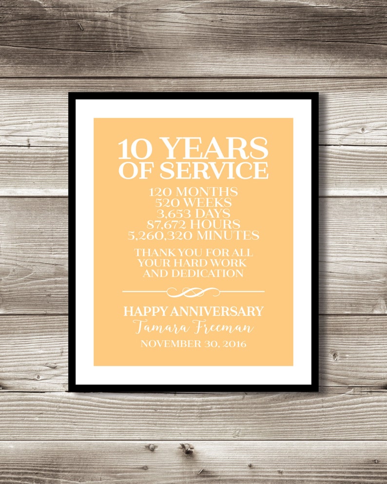 10 Year Work Anniversary Print Gift Idea Customizable Thank Etsy