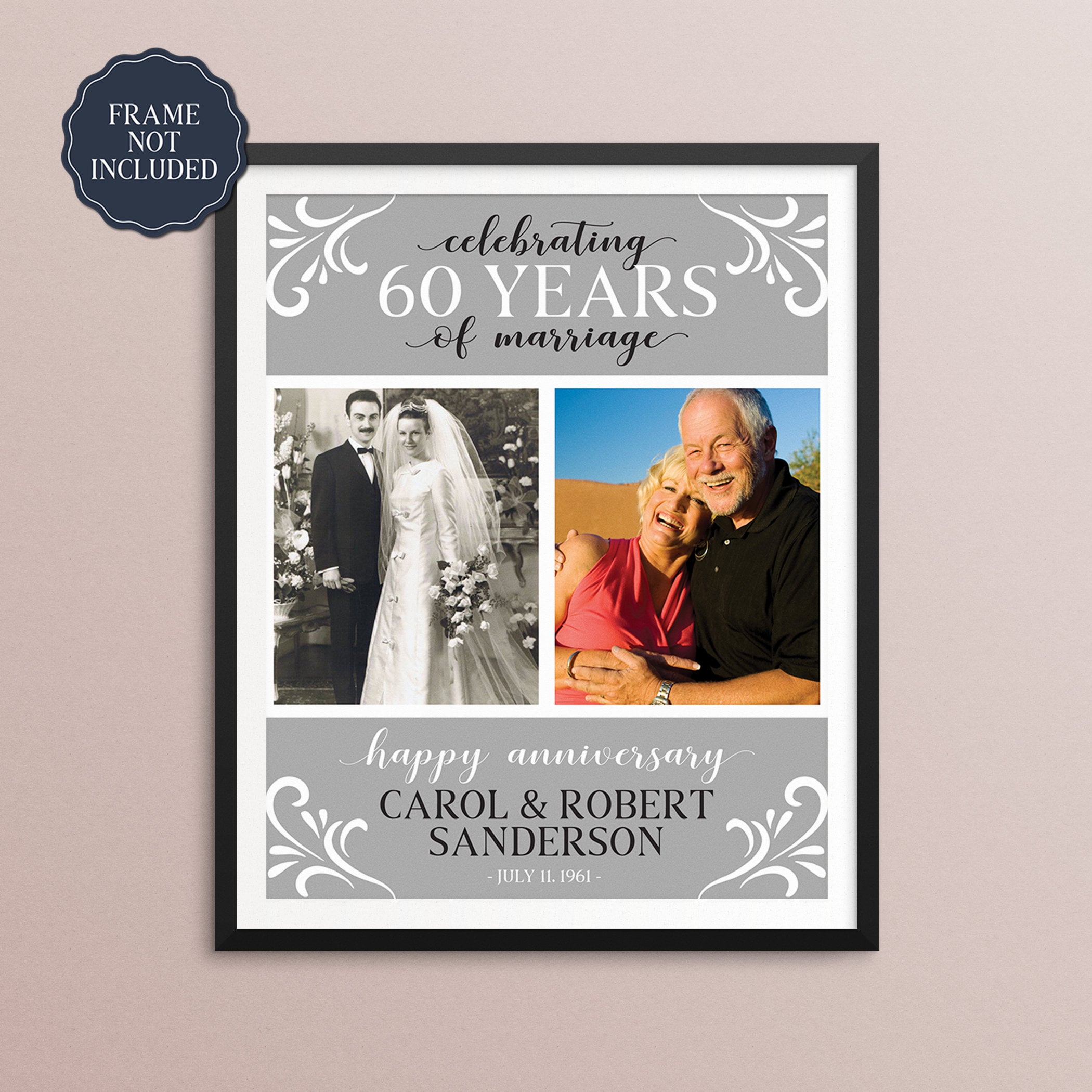 60th Wedding Anniversary Cutting Board Gift - Double Sided 'Back In 1965' & '60 Years Of Marriage' Board