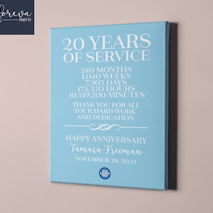 20 Year Work Anniversary Print, gift idea, customizable, thank you gift, years of service, employee recognition, appreciation