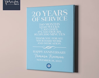 20 Year Work Anniversary Print, gift idea, customizable, thank you gift, years of service, employee recognition, appreciation